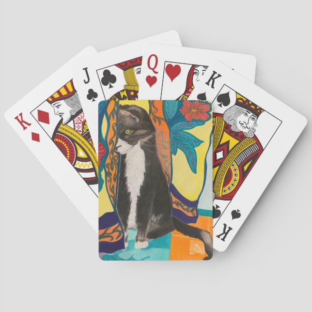 Folk Art Tuxedo Cat Playing Cards (Back)