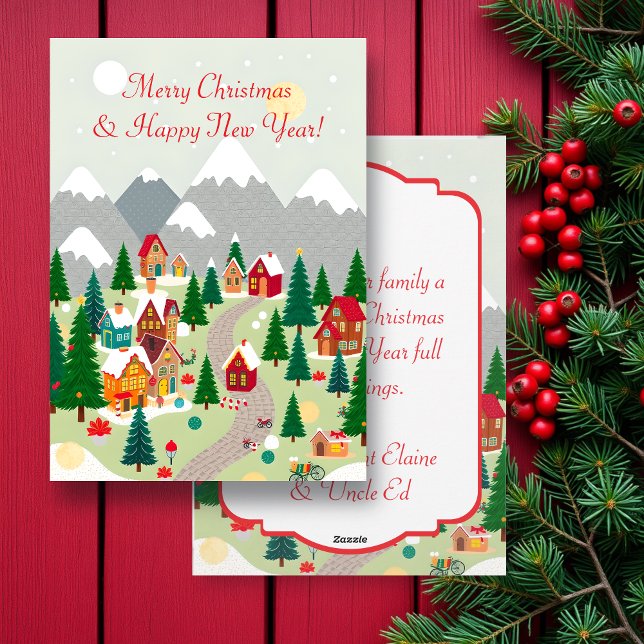 Folk Art Vintage Christmas Village Personalised  Holiday Card (Creator Uploaded)
