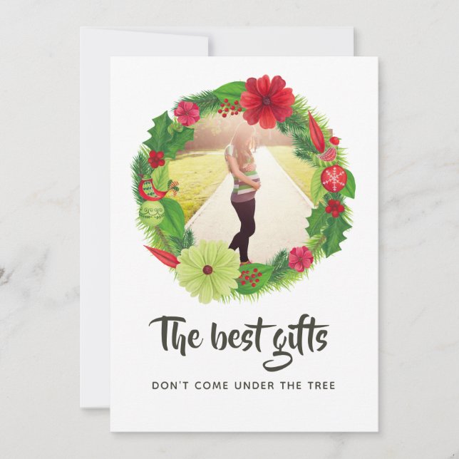Folk Art Watercolor Floral Christmas Baby Expected Announcement (Front)