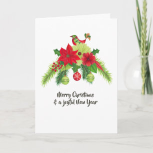 Folk Art Watercolor Floral Christmas Card