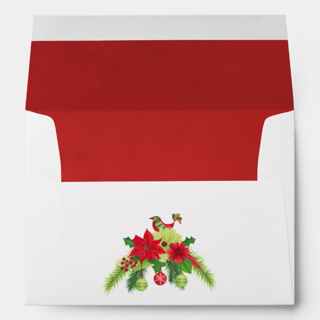 Folk Art Watercolor Floral Christmas Envelope (Back (Bottom))