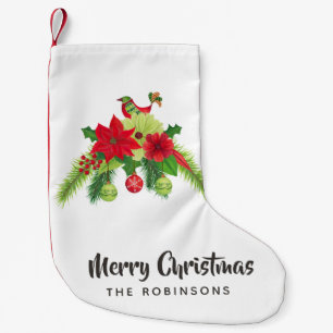 Folk Art Watercolor Floral Christmas Small Christmas Stocking
