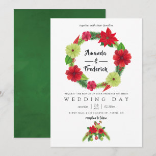 Folk Art Watercolor Floral Christmas Wedding Invitation