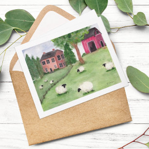 Folk Art Watercolor Sheep Note Card