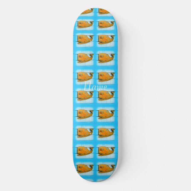 Folk art whales blue Thunder_Cove Skateboard (Front)