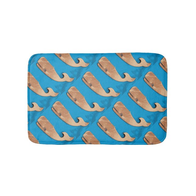 folk art  whales on blue bath mat (Front)