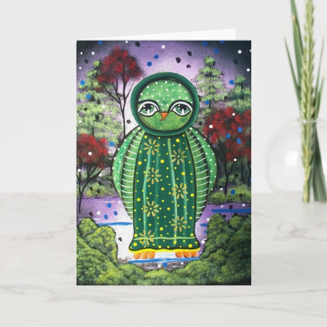 FOLK ART Whimsical Nigh Owl BY LORI greeting card (Front)