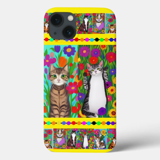 Folk Art Whimsical Style Cat and Flowers Case-Mate iPhone Case (Back)