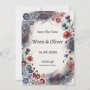 Folk Art Wildflower Tartan Save The Date Card