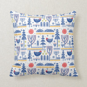 Folk Art Winter Bird Pattern Cushion