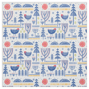 Folk Art Winter Bird Pattern Fabric