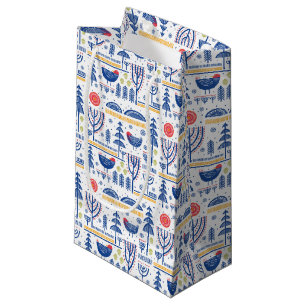 Folk Art Winter Bird Pattern Small Gift Bag