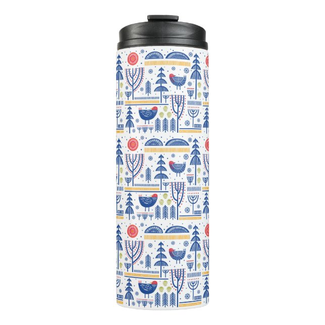 Folk Art Winter Bird Pattern Thermal Tumbler (Front)
