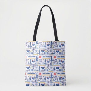 Folk Art Winter Bird Pattern Tote Bag
