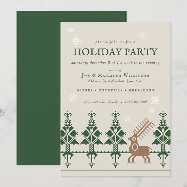 Folk Art Winter Forest | Holiday Open House Invitation (Front/Back)