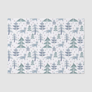 Folk Art Winter Fox and Trees Tissue Paper