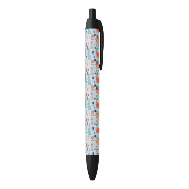 Folk Art Woodland Animal Pattern Black Ink Pen (Bottom (Vertical))