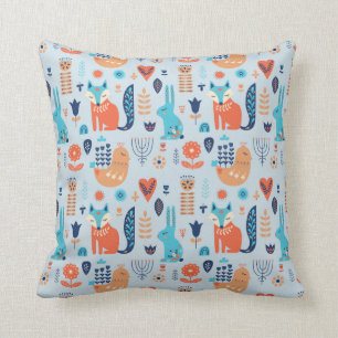 Folk Art Woodland Animal Pattern Cushion