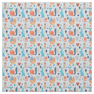 Folk Art Woodland Animal Pattern Fabric