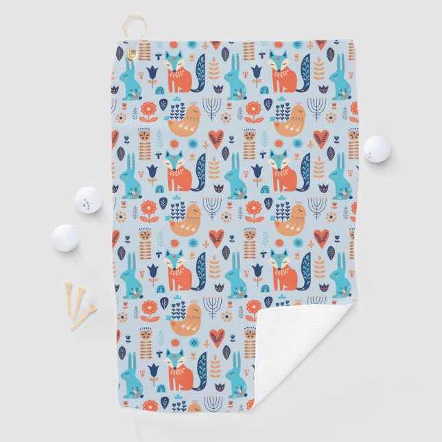 Folk Art Woodland Animal Pattern Golf Towel (InSitu)