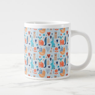 Folk Art Woodland Animal Pattern Large Coffee Mug