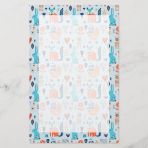 Folk Art Woodland Animal Pattern Stationery