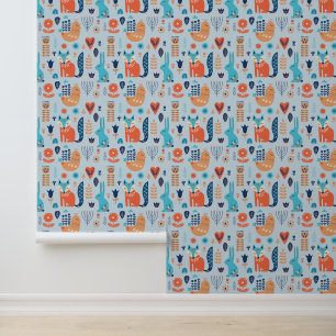 Folk Art Woodland Animal Pattern Wallpaper