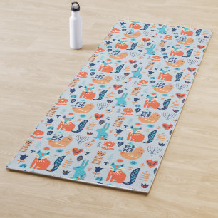 Folk Art Woodland Animal Pattern Yoga Mat