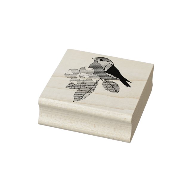 Folk bird, Folk design bird, dogwood flower Rubber Stamp (Stamp)
