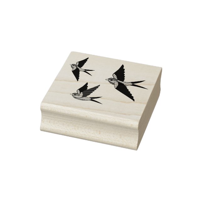 Folk bird, swallow tail bird, three flying birds rubber stamp (Stamp)