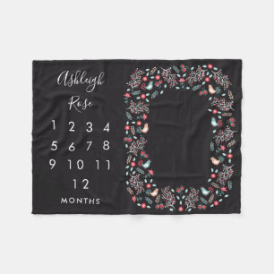 Folk Birds & Flowers Baby Monthly Milestone Fleece Blanket