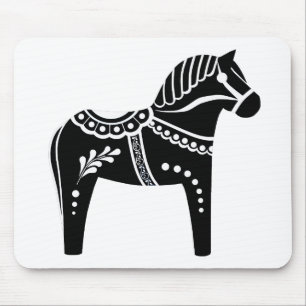 Folk black/white Dala horse, Folk Friesian Mouse Mat