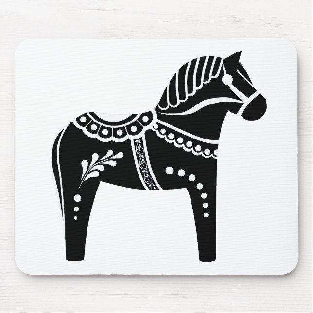Folk black/white Dala horse, Folk Friesian Mouse Mat (Front)