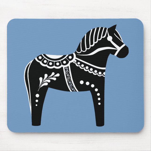 Folk black/white Dala horse, Folk Friesian Mouse Mat (Front)
