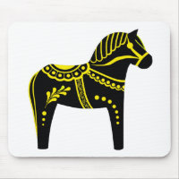 Folk black/yellow/gold Dala horse, Folk Friesian