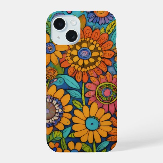 Folk Bloom Harmony Art iPhone 15 Case (Back)