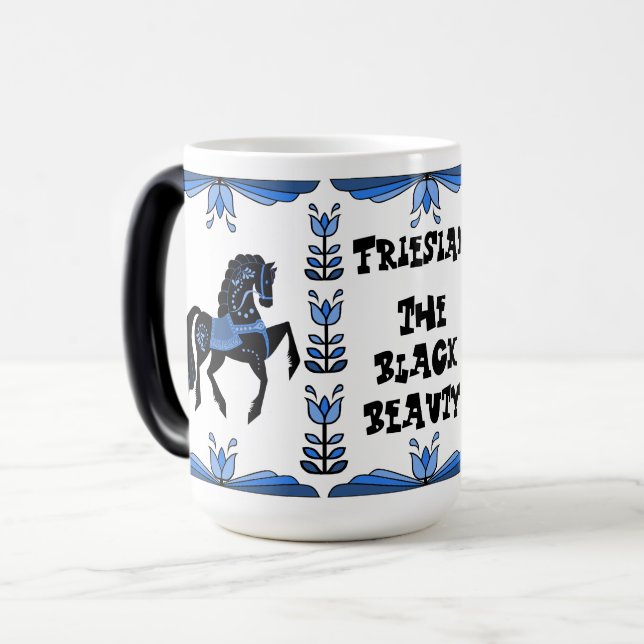 Folk blue/black stallion, Friesian horse Magic Mug (Front Left)