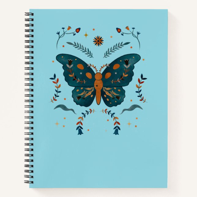 Folk Butterfly Custom Notebook – Add Text & Colour (Front)
