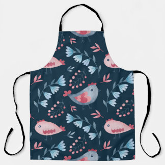 Folk Chickens: Watercolor Seamless Pattern. Apron
