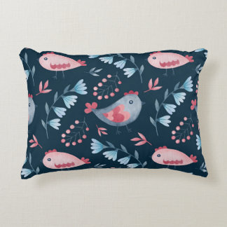Folk Chickens: Watercolor Seamless Pattern. Decorative Cushion