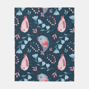 Folk Chickens: Watercolor Seamless Pattern. Fleece Blanket