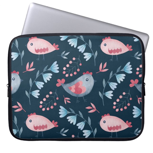Folk Chickens: Watercolor Seamless Pattern. Laptop Sleeve (Front)