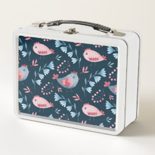 Folk Chickens: Watercolor Seamless Pattern. Metal Lunch Box