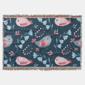 Folk Chickens: Watercolor Seamless Pattern. Throw Blanket