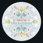 Folk Christmas Cheer Classic Round Sticker<br><div class="desc">Scandinavian folk style design features a fun,  colourful design.</div>