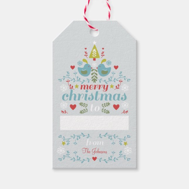 Folk Christmas Cheer Gift Tags (Front)