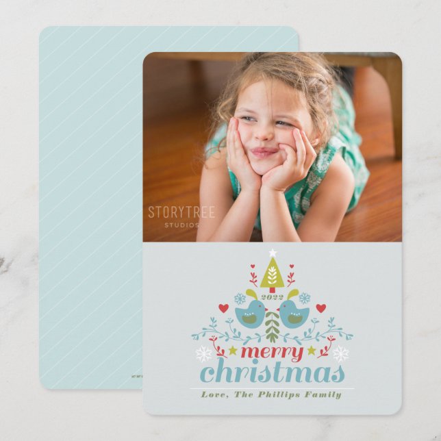 Folk Christmas Cheer Photo Holiday Card (Front/Back)