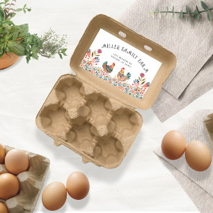 Folk Colorful Family Farm Chicken Egg Carton Rectangular Sticker