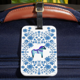Folk Dala horse floral flower design/white B2 Luggage Tag