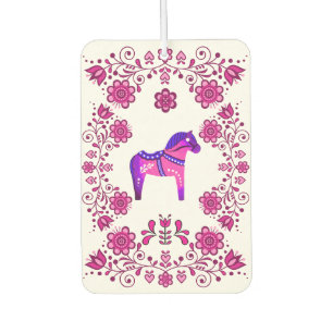 Folk Dala horse floral flower design/white PPB Car Air Freshener